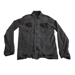 Empyre Zumiez Black Distressed Full Button Denim Jean Jacket Mens Medium